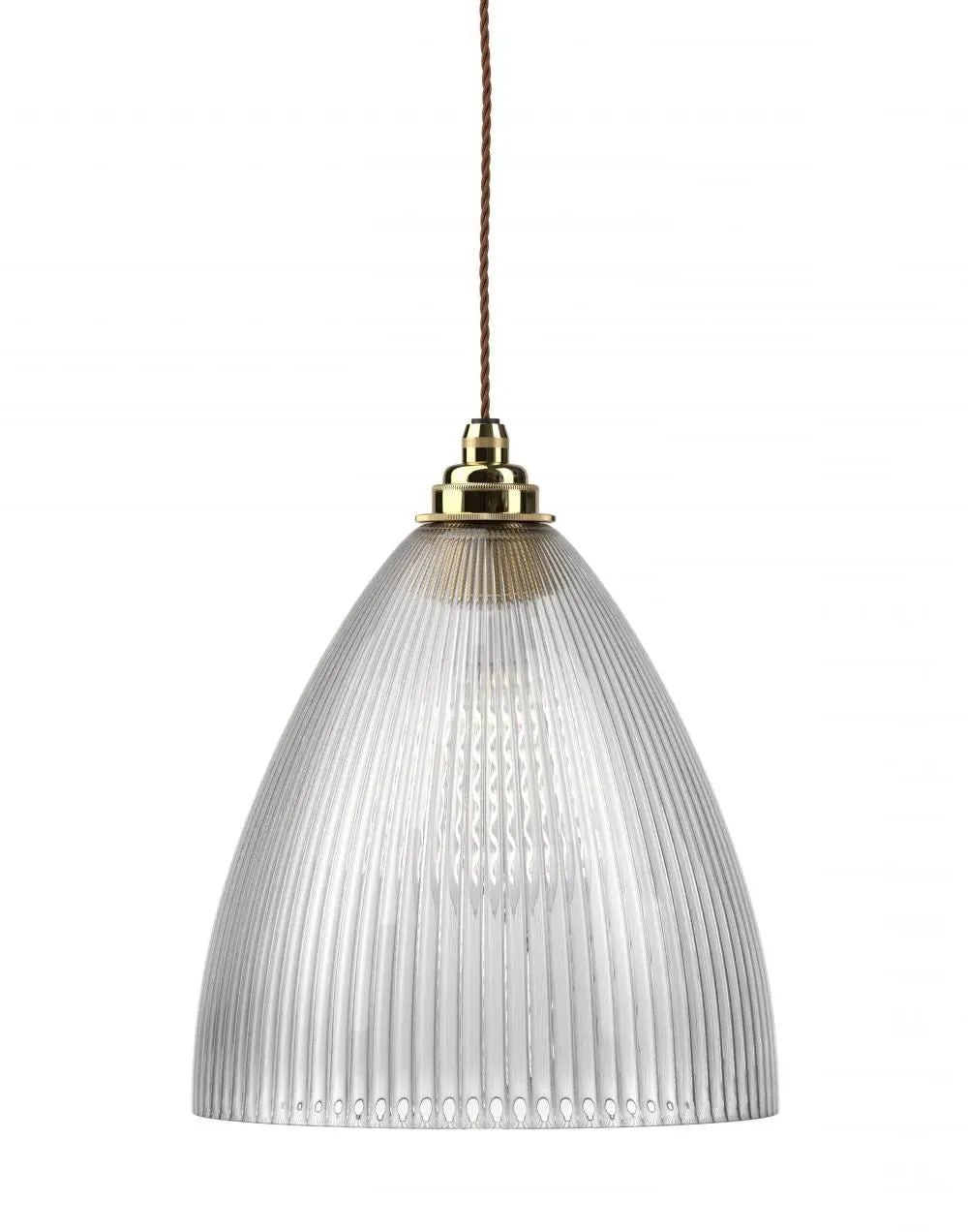 Large Pendant Light Ribbed Glass - Polished Brass