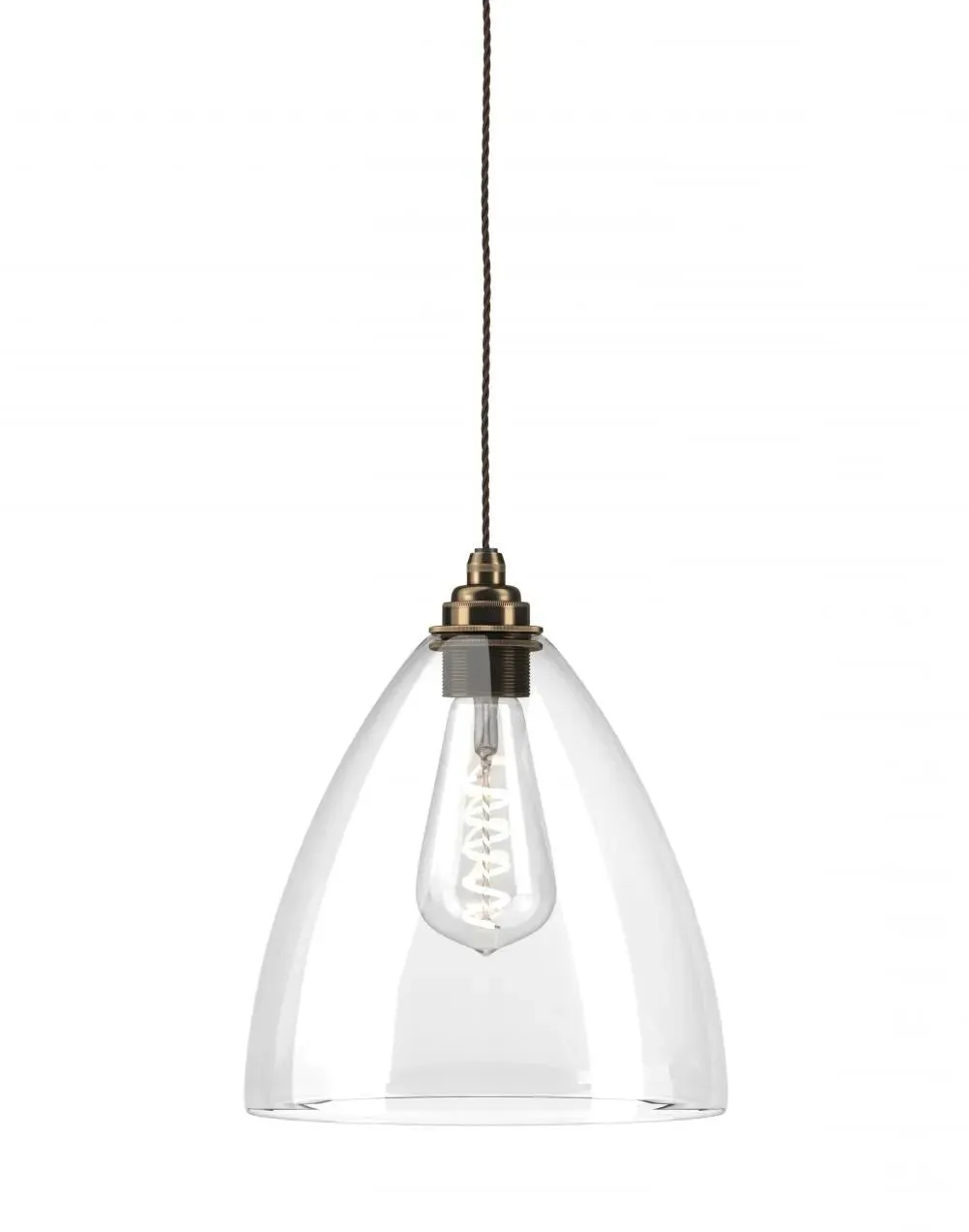Large Pendant Light with Glass Shade - Brass