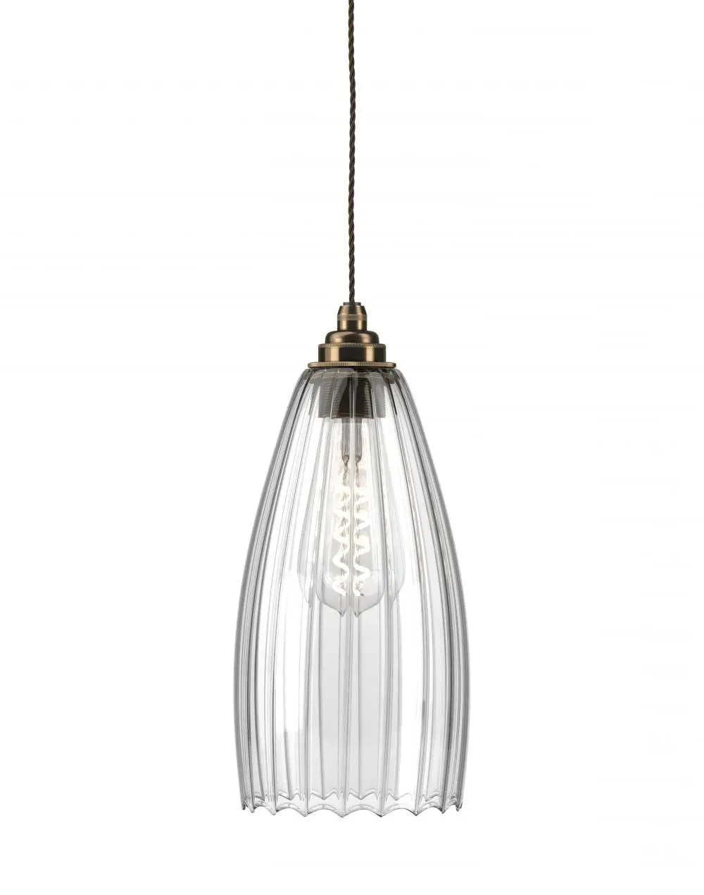Large Pendant Light with Ribbed Glass - Brass