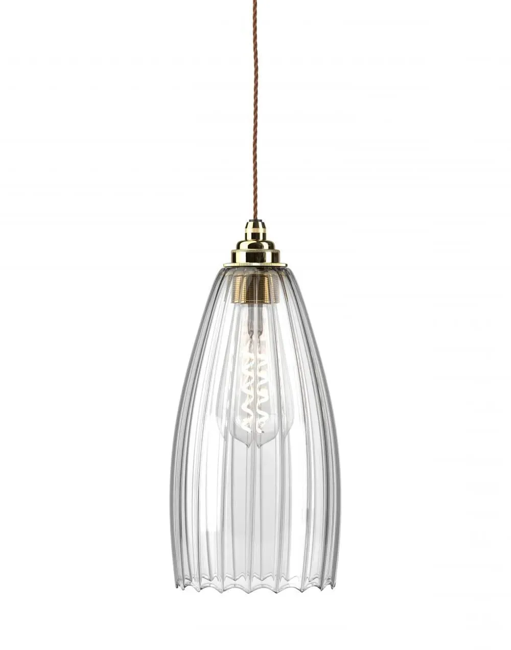 Large Pendant Light with Ribbed Glass - Brass