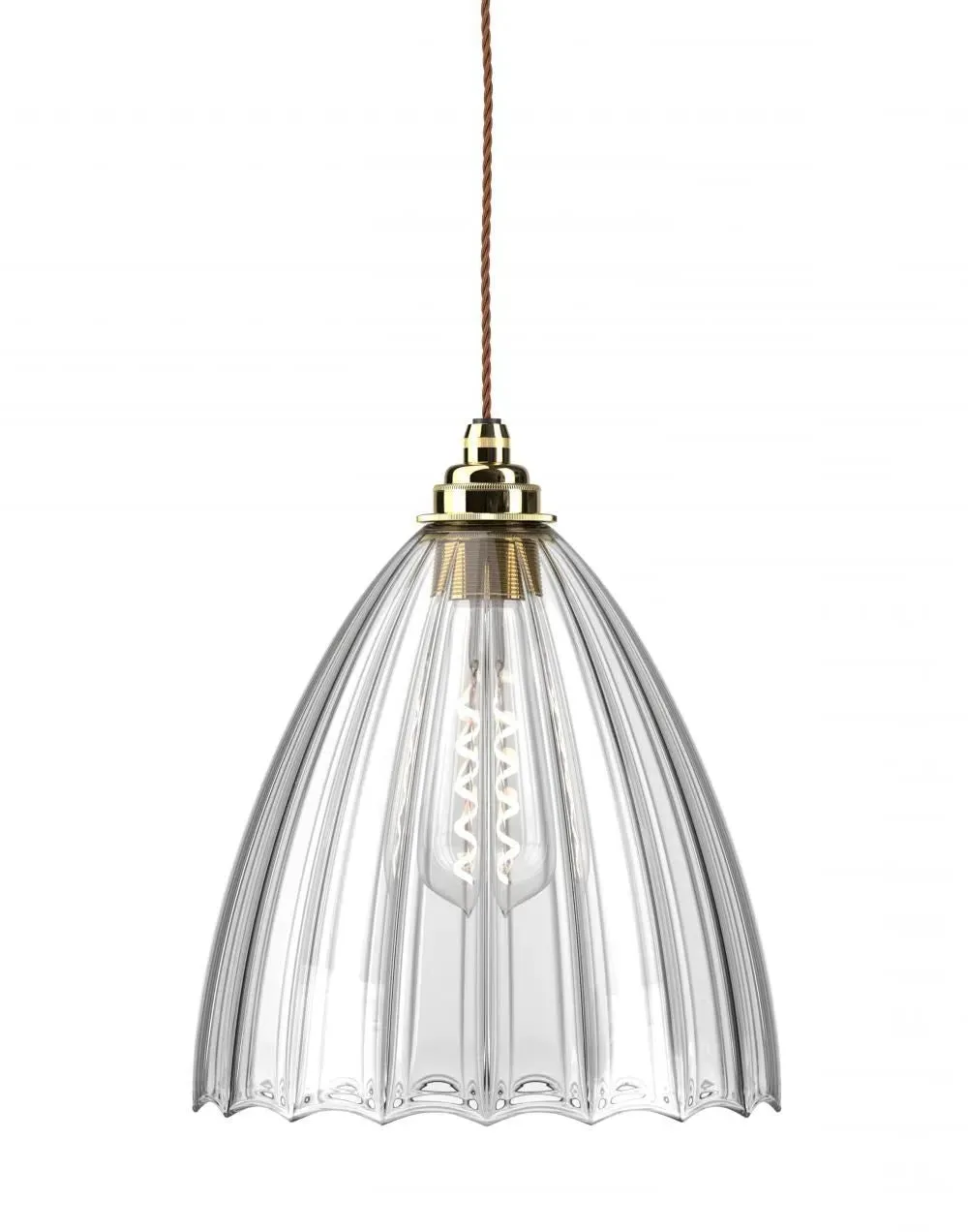 Large Pendant Light with Ribbed Glass - Brass