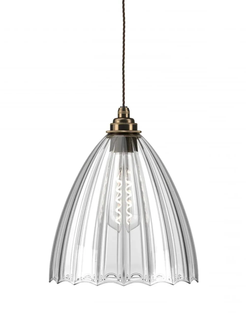 Large Pendant Light with Ribbed Glass - Brass
