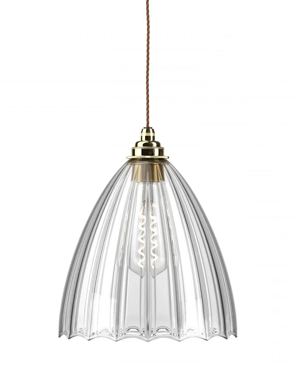 Large Pendant Light with Ribbed Glass - Bronze