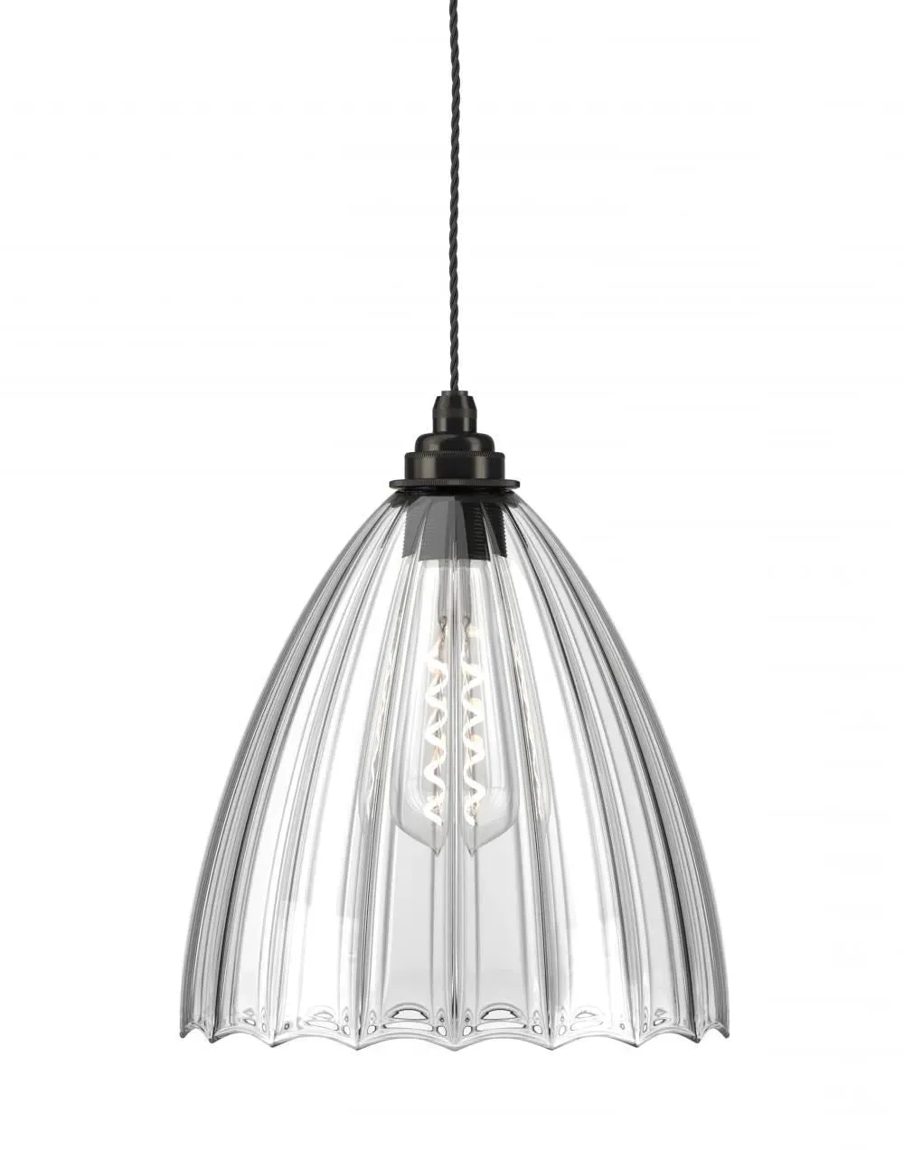 Large Pendant Light with Ribbed Glass - Bronze