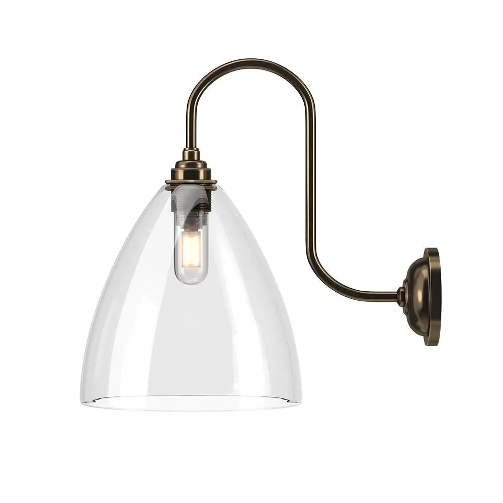 Large Swan Neck Wall Light - Antique Brass, Glass