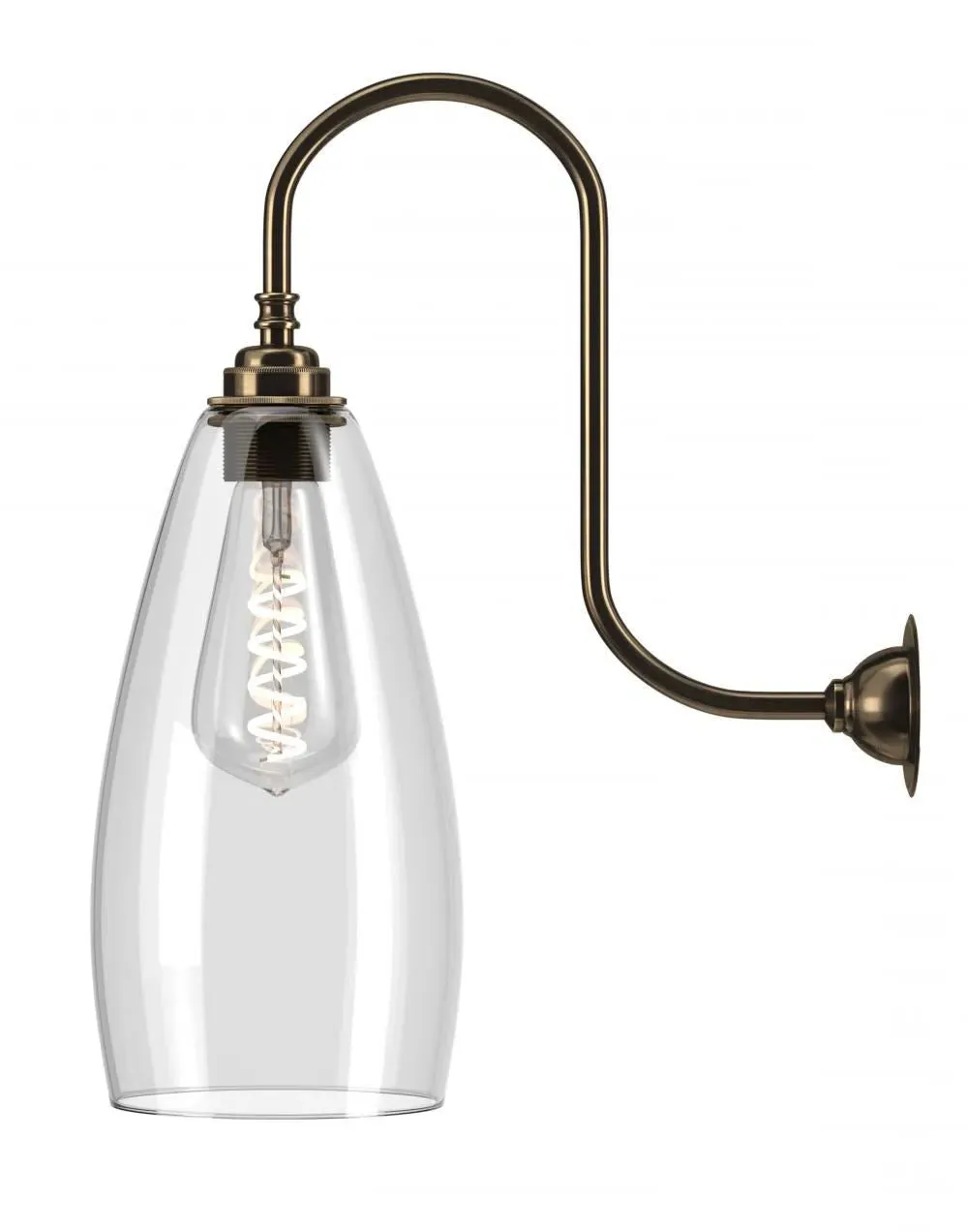 Large Swan Neck Wall Light - Antique Brass, Glass