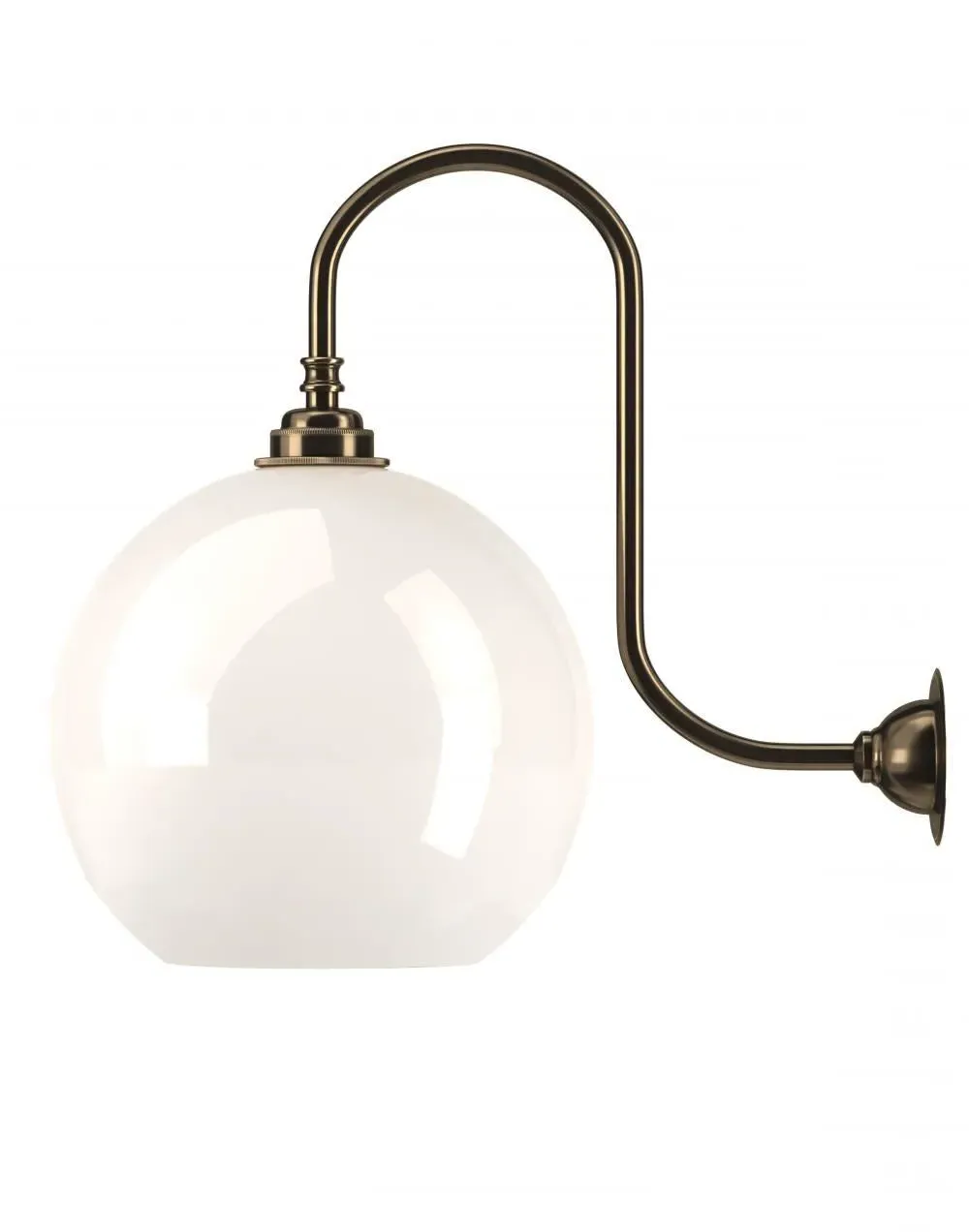 Large Swan Neck Wall Light - Antique Brass, Glass