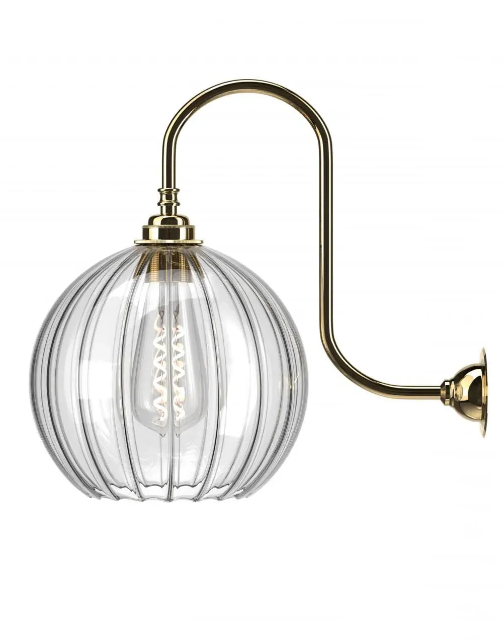 Large Swan Neck Wall Light - Brass, Glass