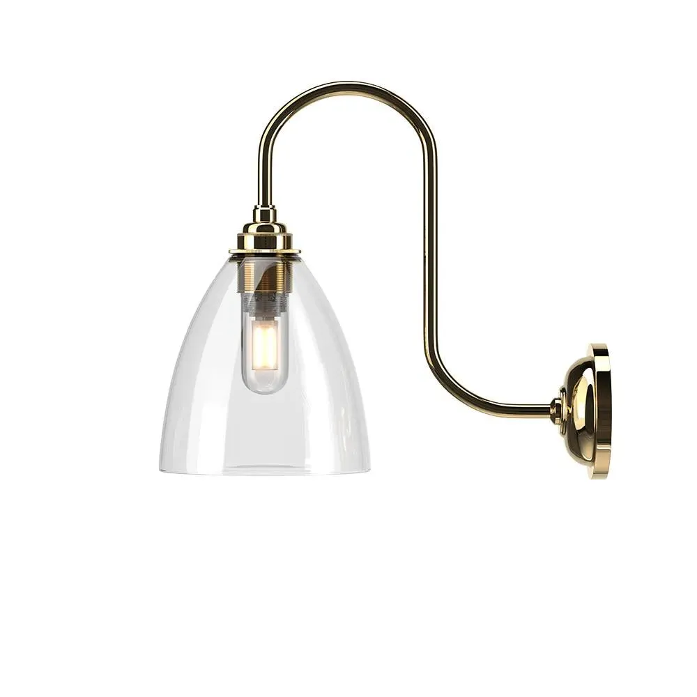 Large Swan Neck Wall Light - Bronze, Ribbed Glass