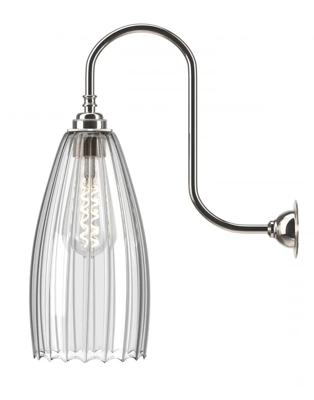 Large Swan Neck Wall Light - Nickel, Glass