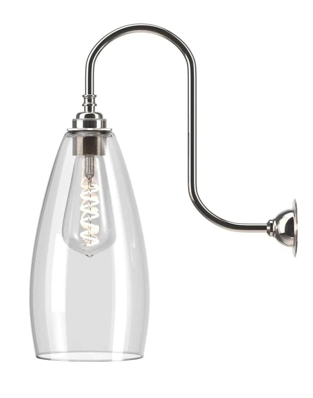 Large Swan Neck Wall Light - Nickel, Metal