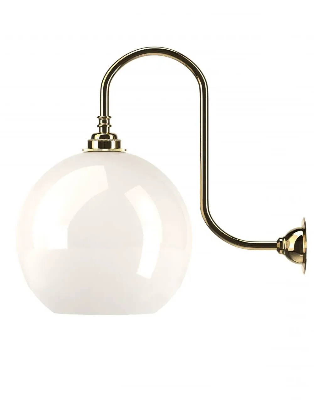 Large Swan Neck Wall Light - Polished Brass, Glass