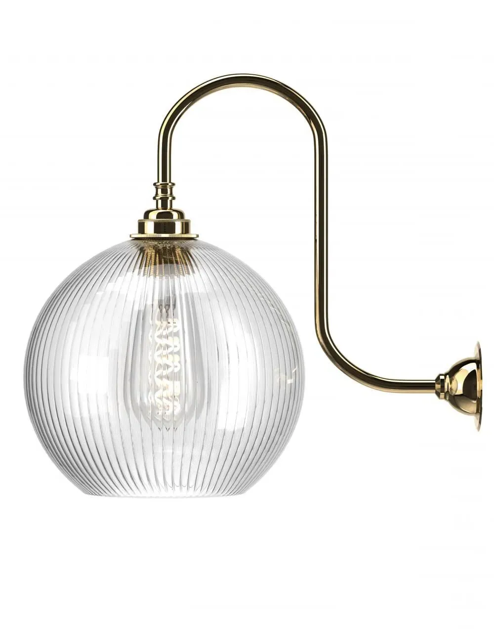 Large Swan Neck Wall Light - Polished Brass, Glass