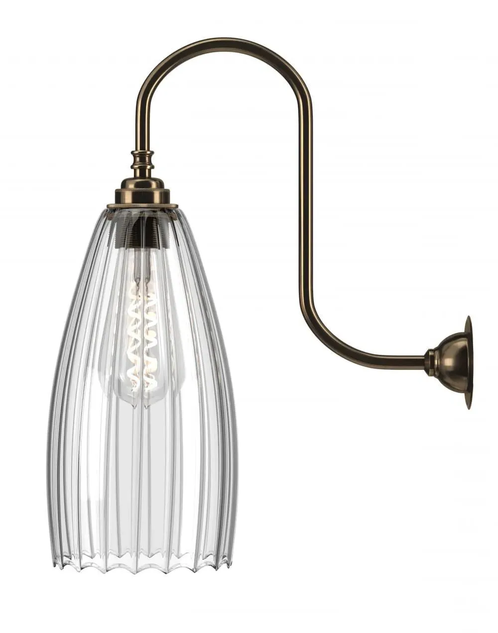 Large Wall Light with Ribbed Glass - Antique Brass
