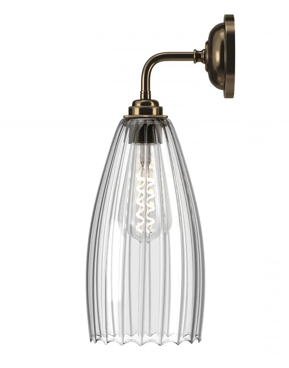 Large Wall Light with Ribbed Glass - Antique Brass