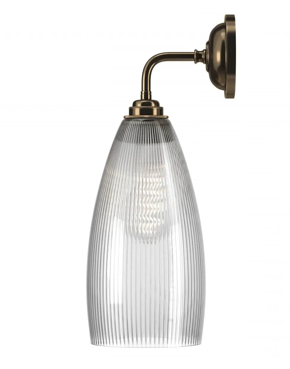 Large Wall Light with Ribbed Glass - Antique Brass