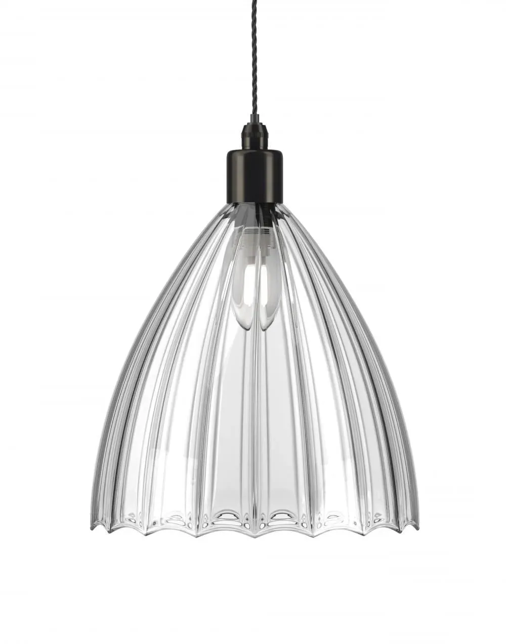 Ledbury Large Bathroom Pendant Light - Bronze, Ribbed Glass