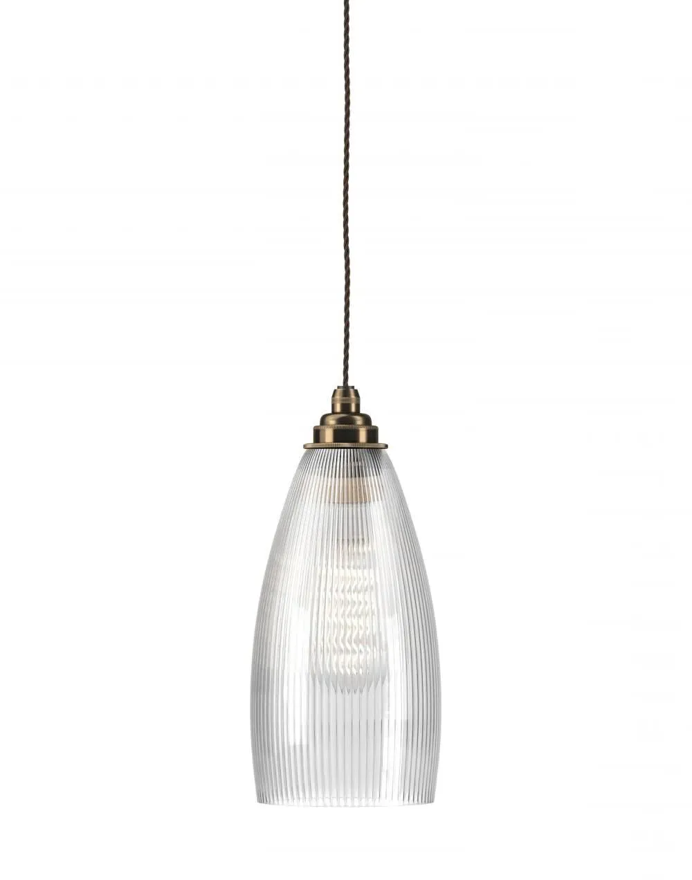 Medium Pendant Light Ribbed Glass - Antique Brass