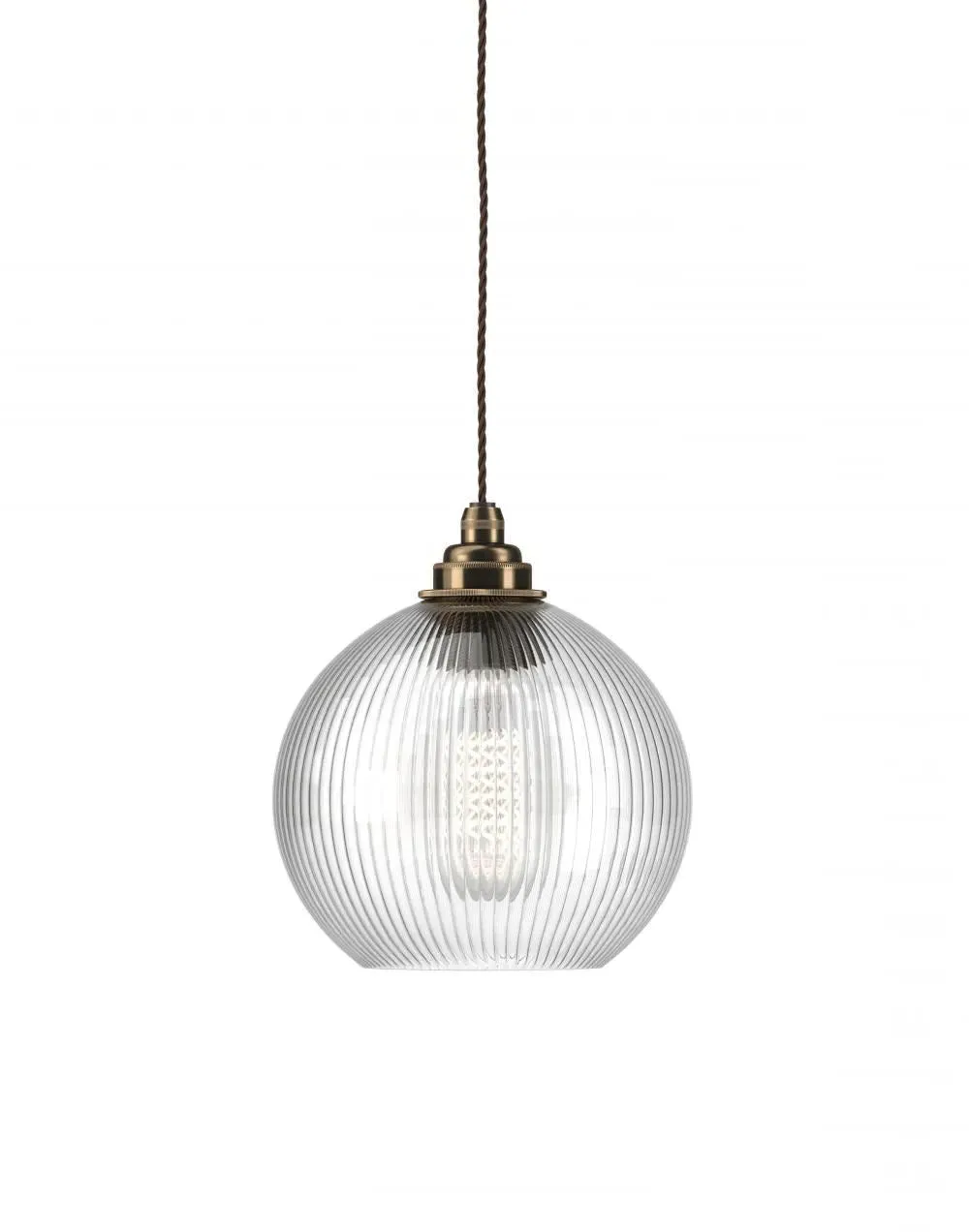 Medium Pendant Light Ribbed Glass - Antique Brass image