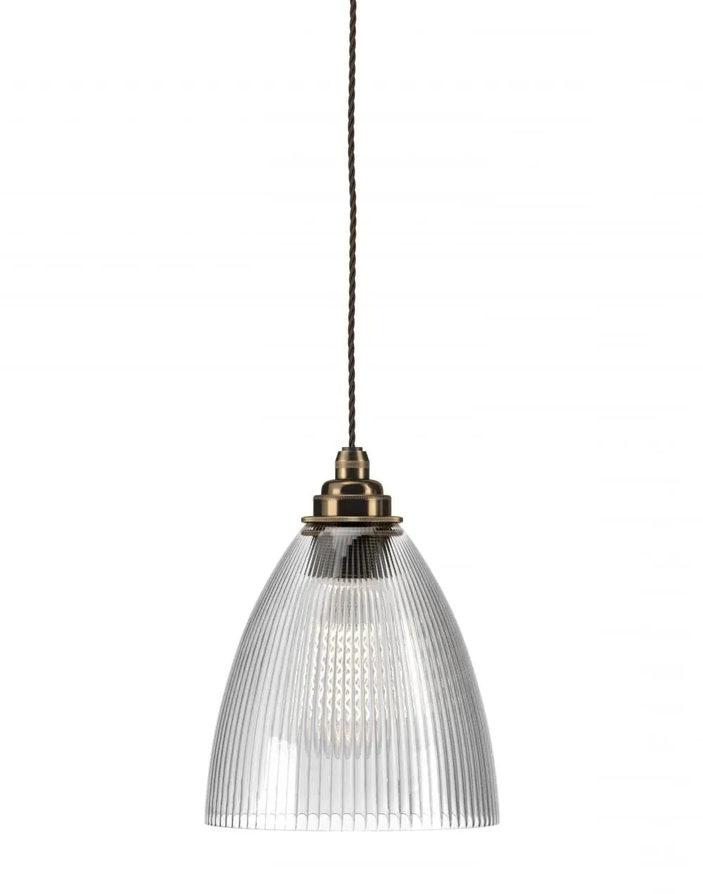 Medium Pendant Light Ribbed Glass - Antique Brass image