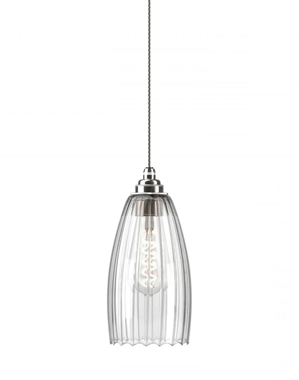 Medium Pendant Light Ribbed Glass - Nickel