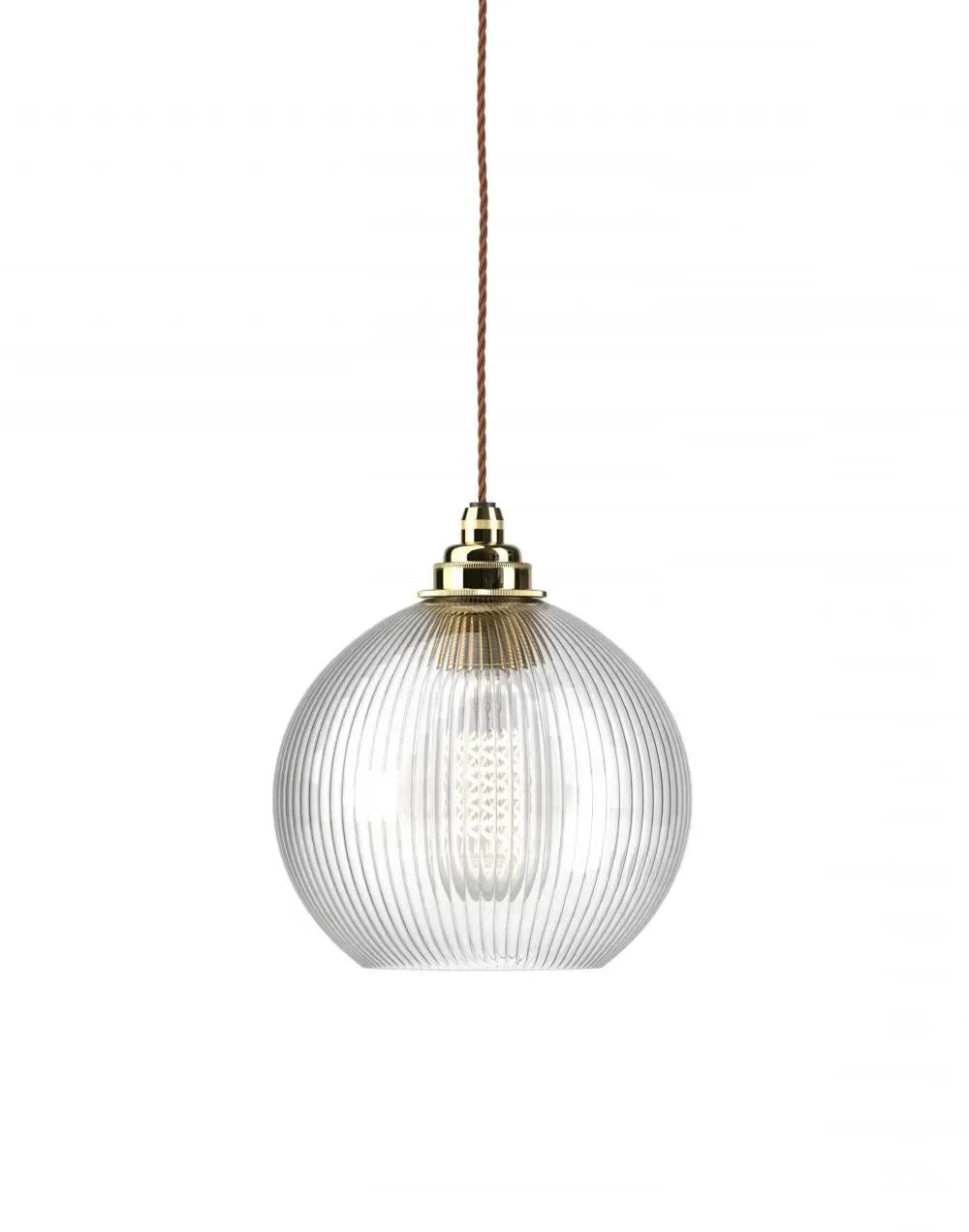 Medium Pendant Light Ribbed Glass - Polished Brass