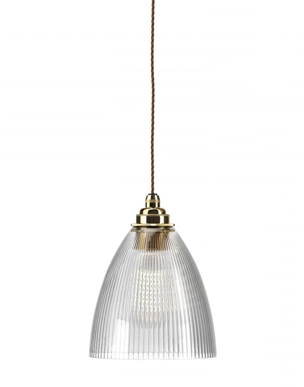 Medium Pendant Light Ribbed Glass - Polished Brass