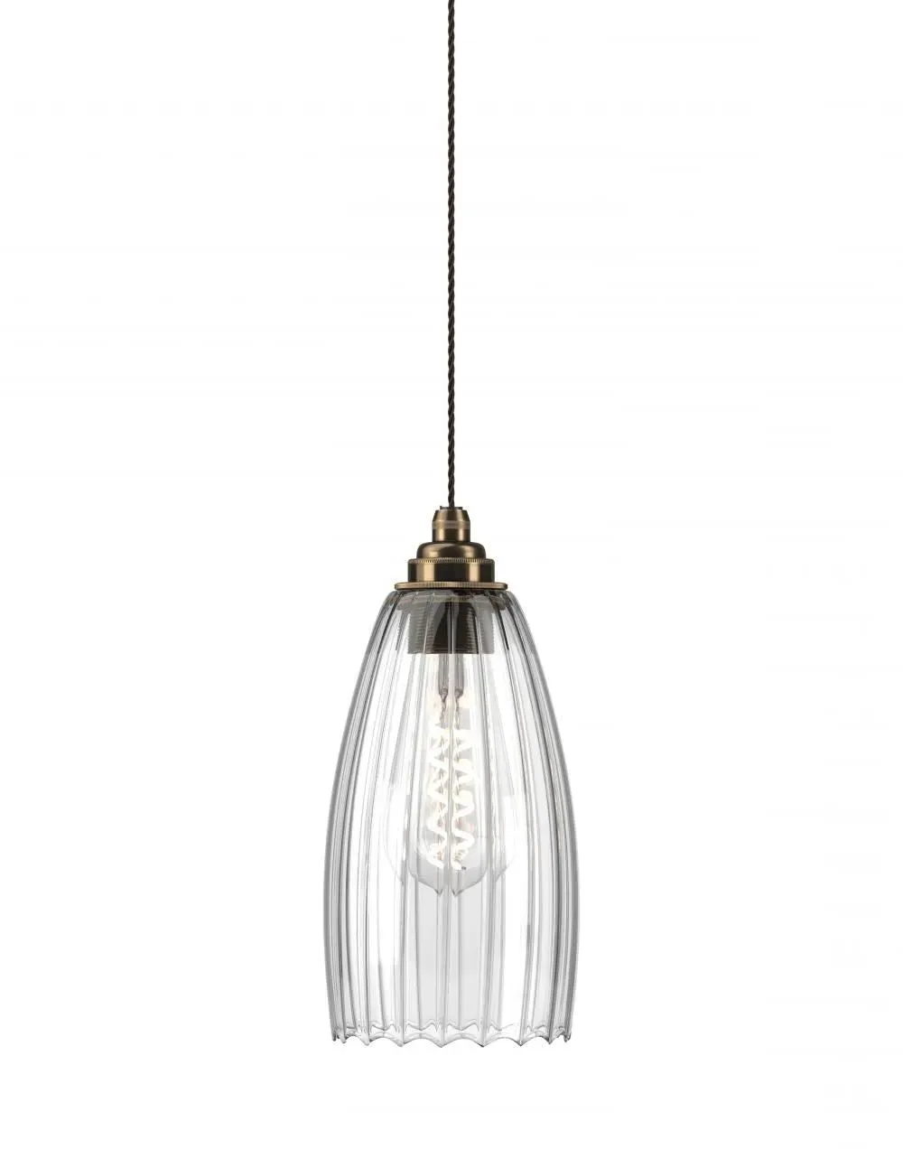 Medium Pendant Light with Ribbed Glass - Brass image