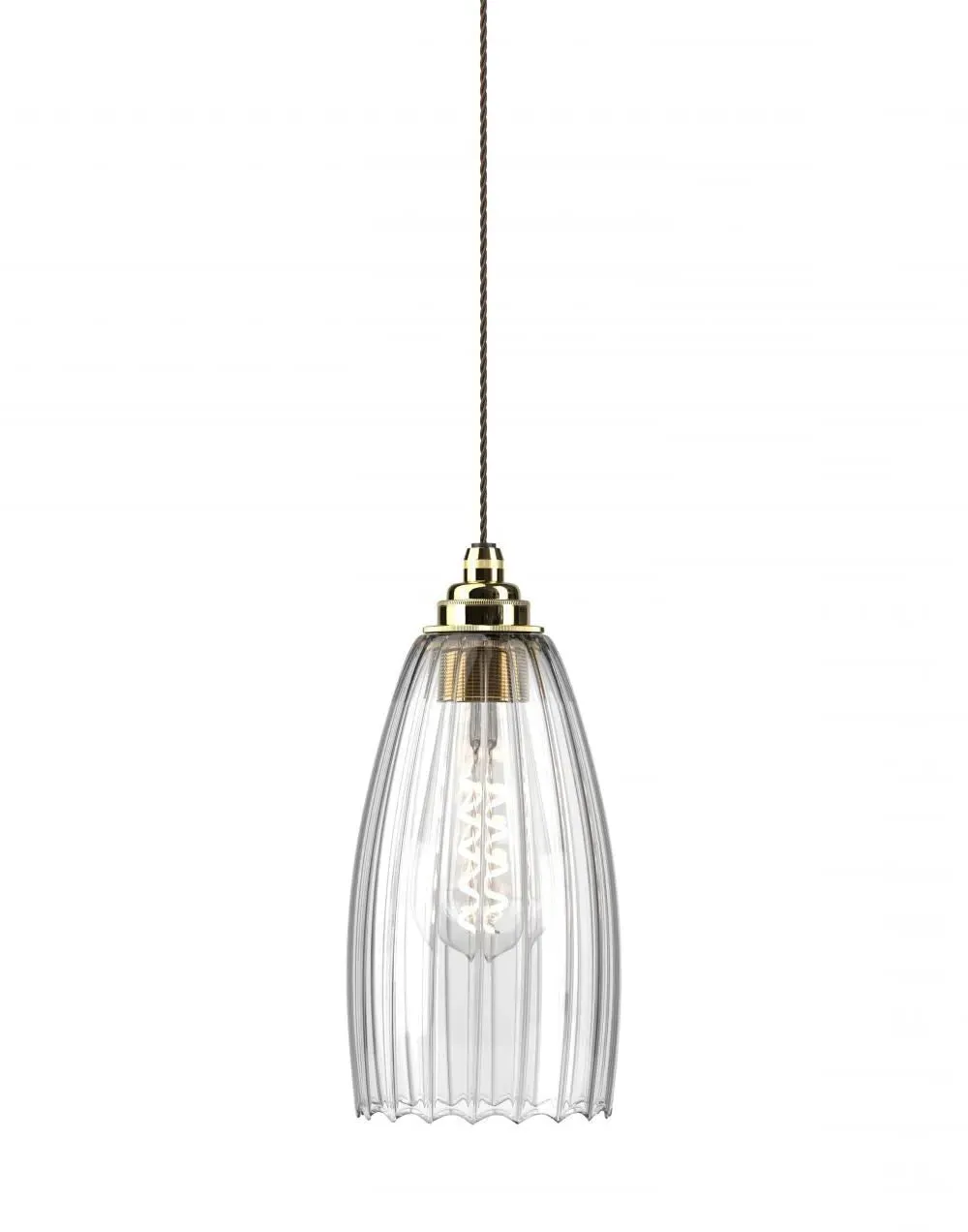 Medium Pendant Light with Ribbed Glass - Brass