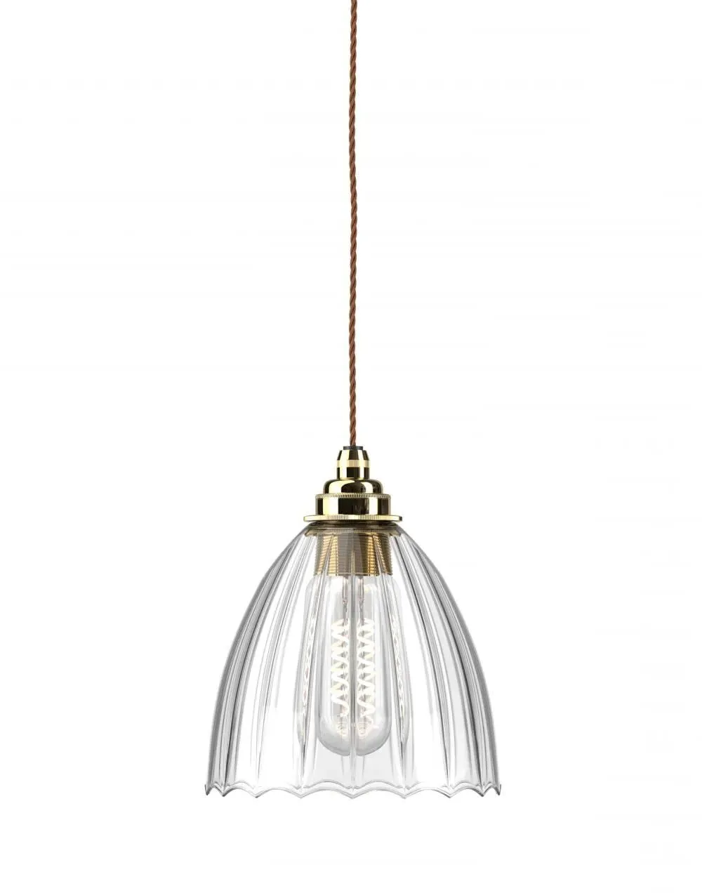 Medium Pendant Light with Ribbed Glass - Brass