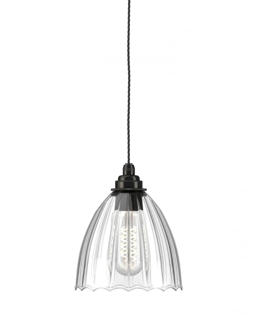 Medium Pendant Light with Ribbed Glass - Bronze