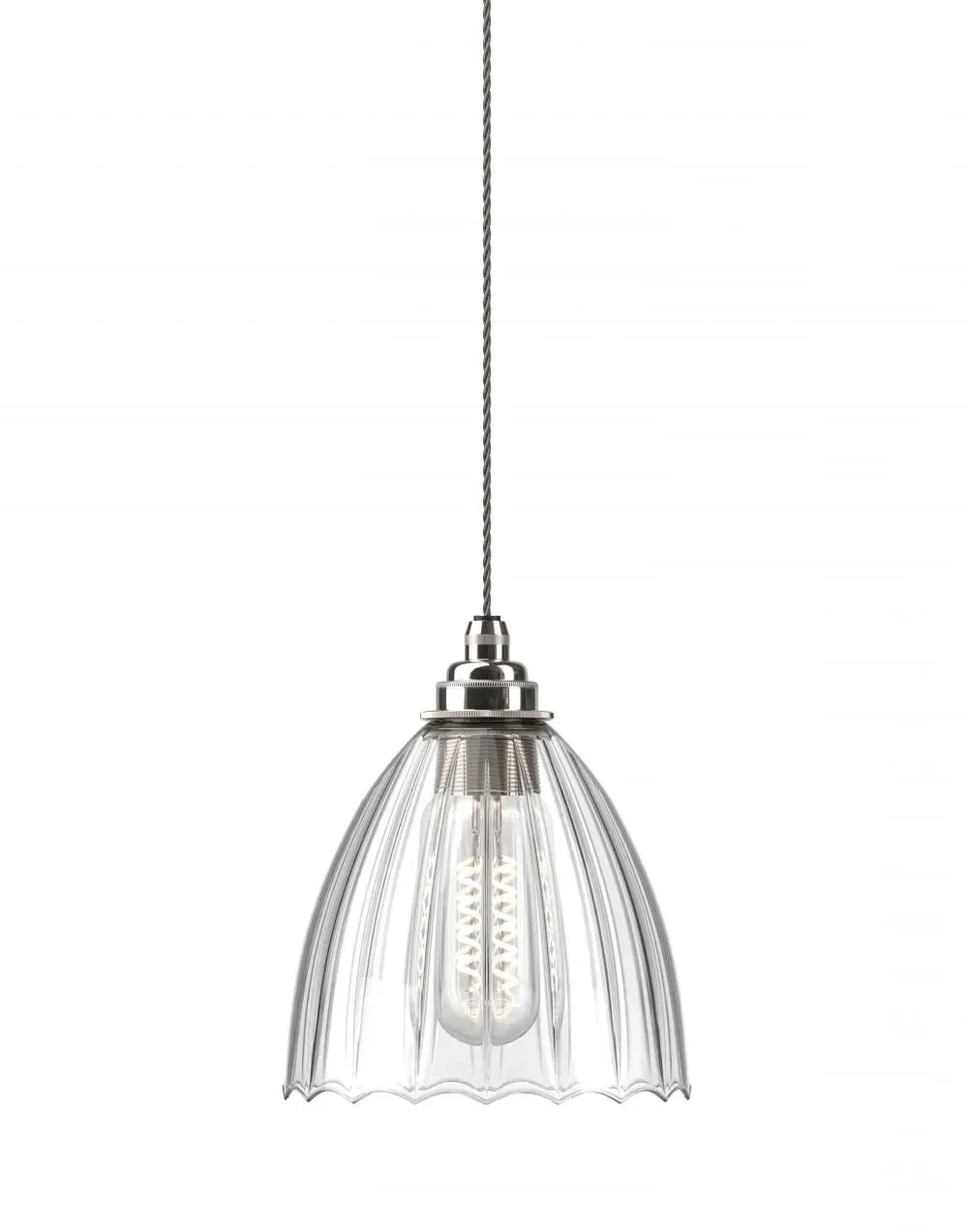 Medium Pendant Light with Ribbed Glass - Nickel