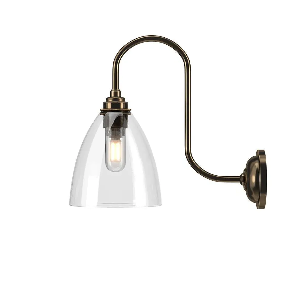 Medium Swan Neck Wall Light - Antique Brass, Glass