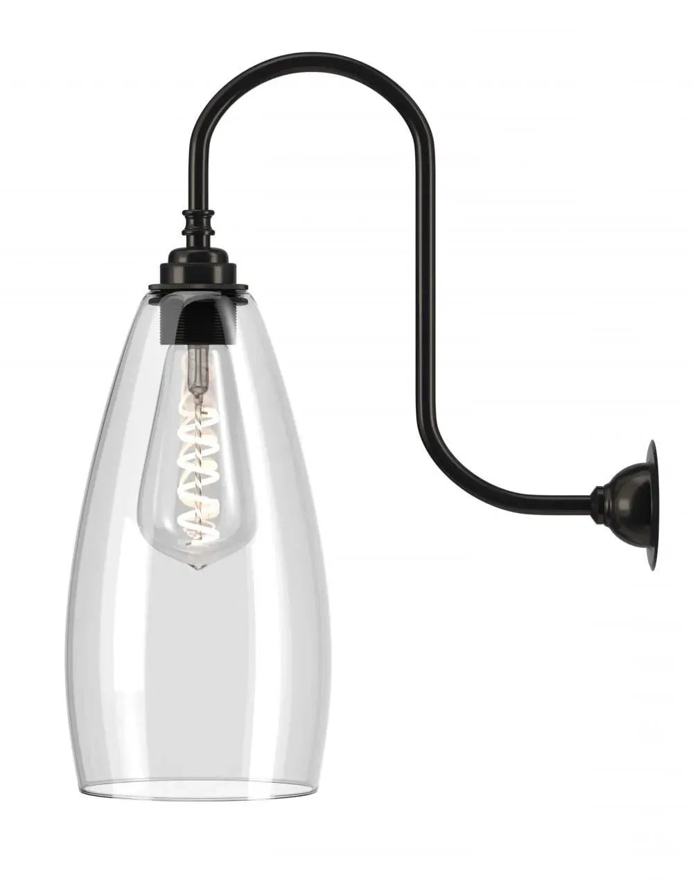 Medium Swan Neck Wall Light - Antique Brass, Glass