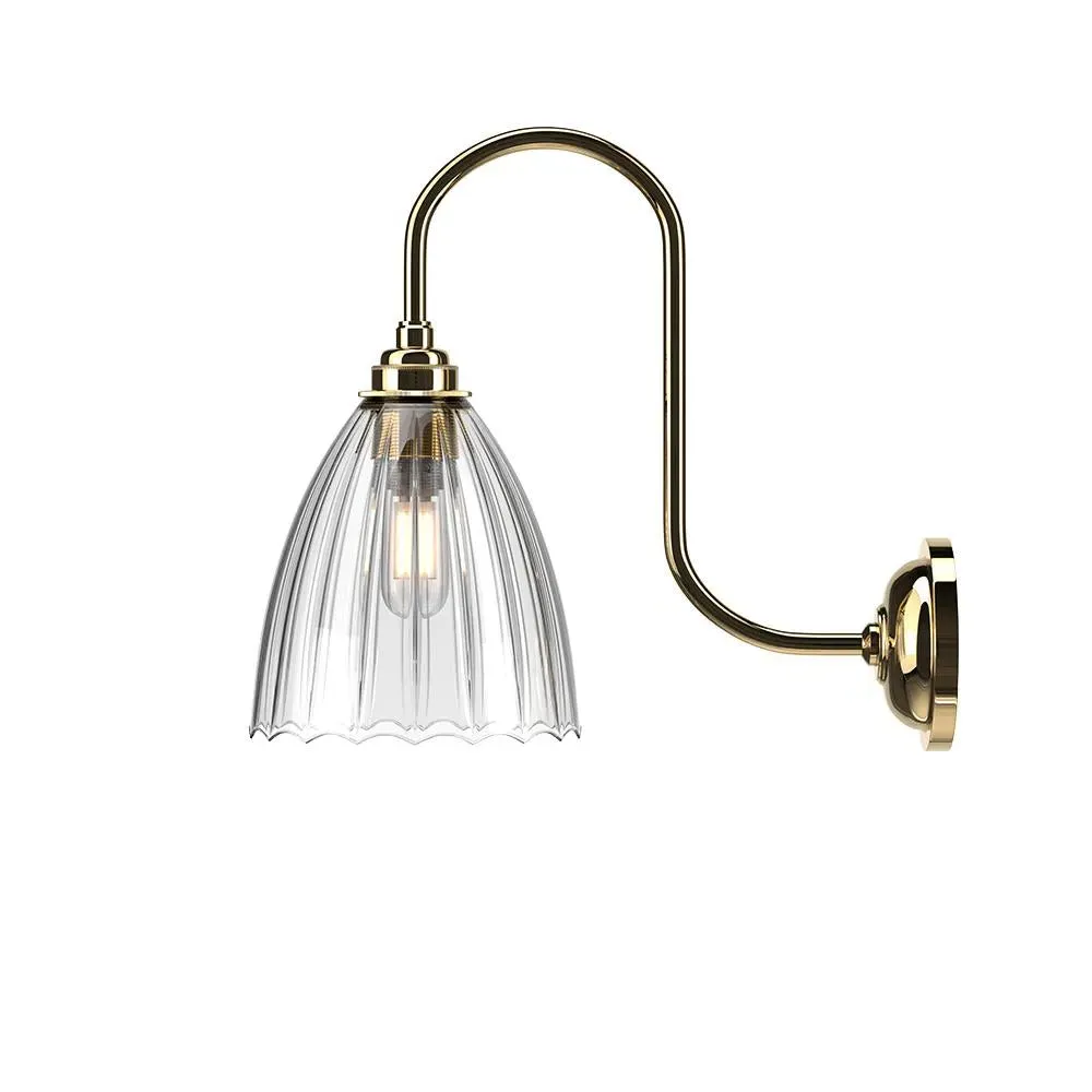 Medium Swan Neck Wall Light - Brass, Ribbed Glass