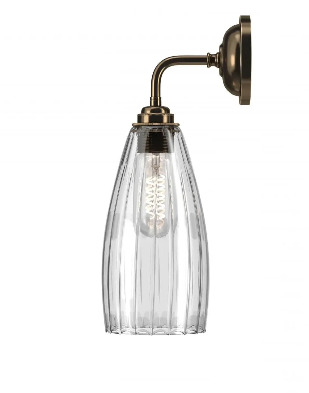 Medium Wall Light with Ribbed Glass - Antique Brass image