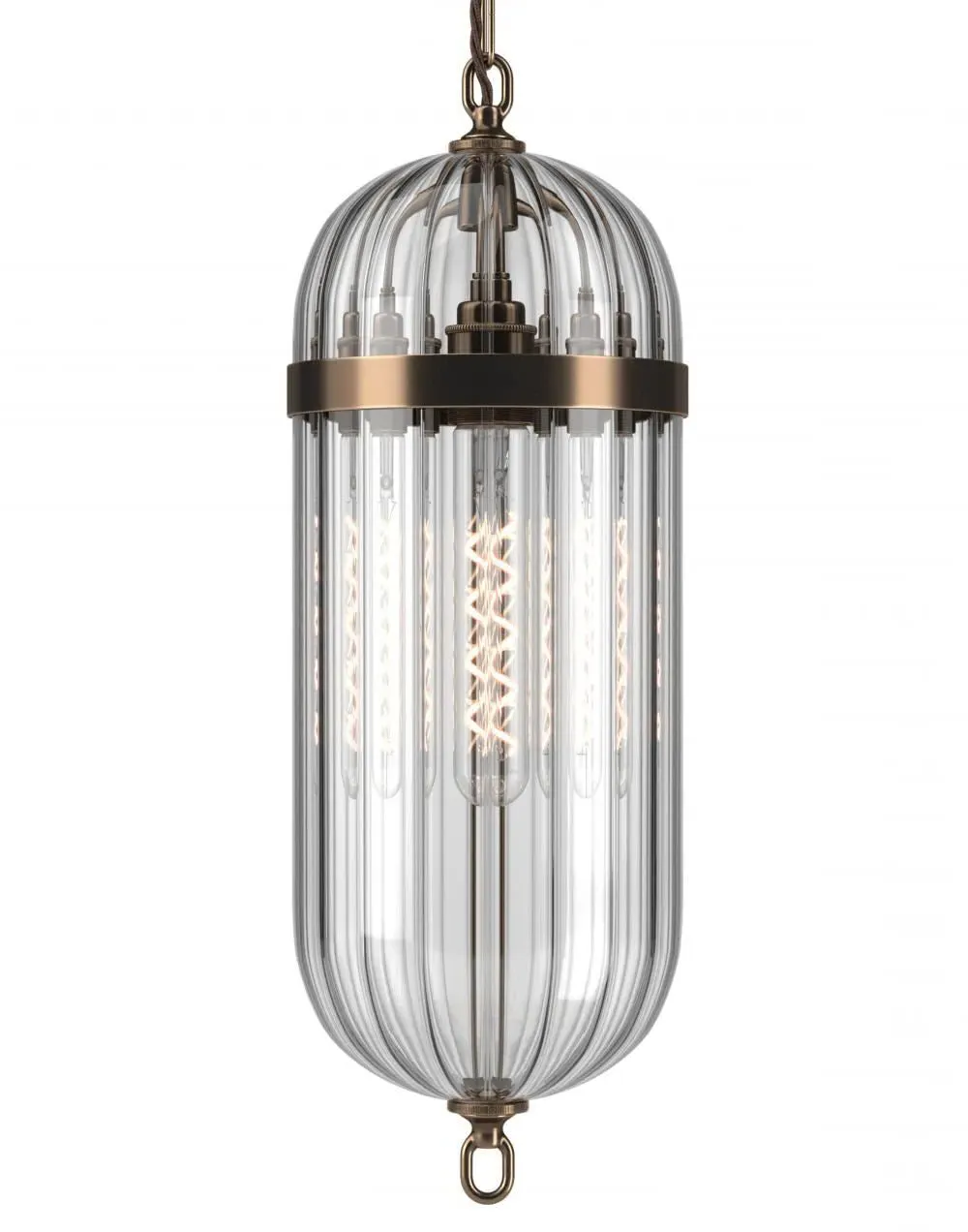 Pendant Lantern with Ribbed Glass - Antique Brass
