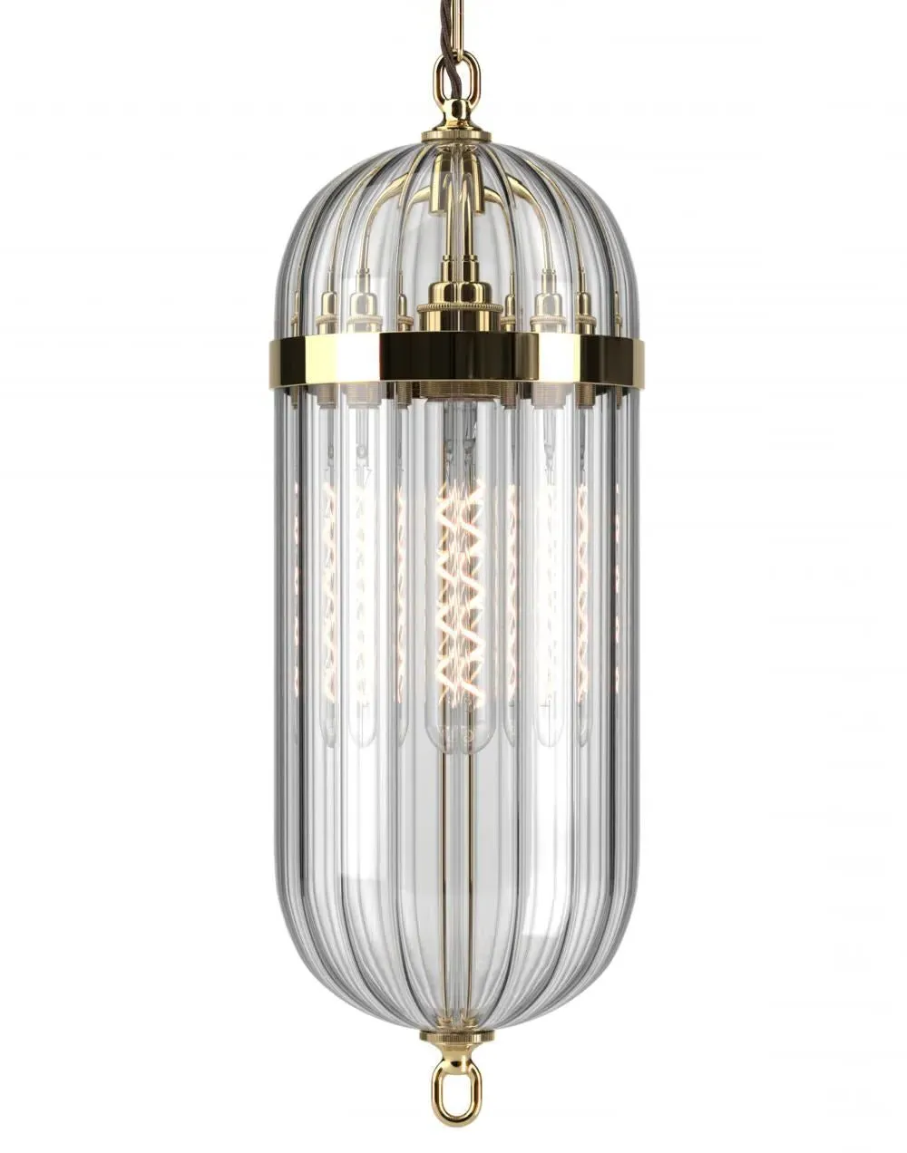 Pendant Lantern with Ribbed Glass - Polished Brass