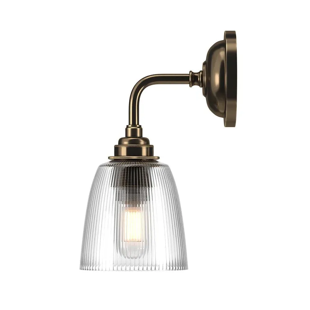 Pixley Bathroom Wall Light - Antique Brass, Ribbed Glass
