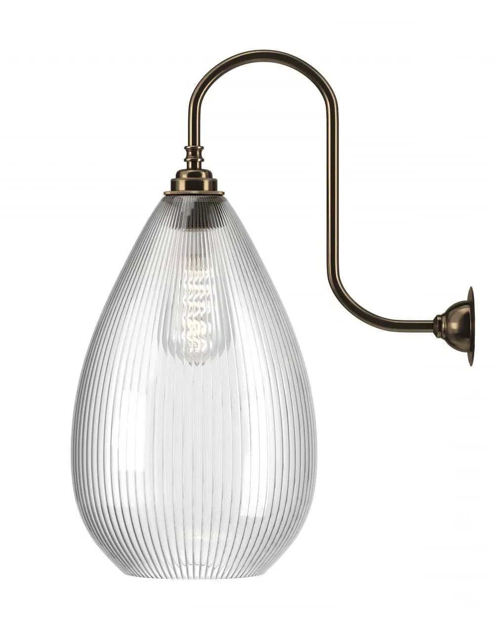 Swan Neck Wall Light - Antique Brass, Ribbed
