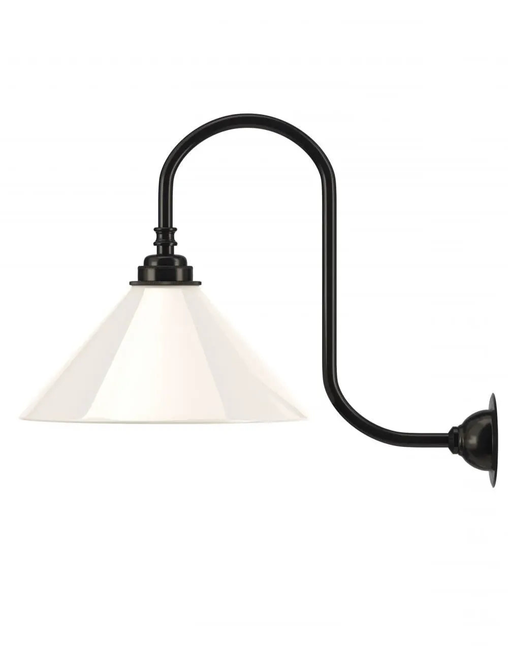 Swan Neck Wall Light - Bronze, White Glass