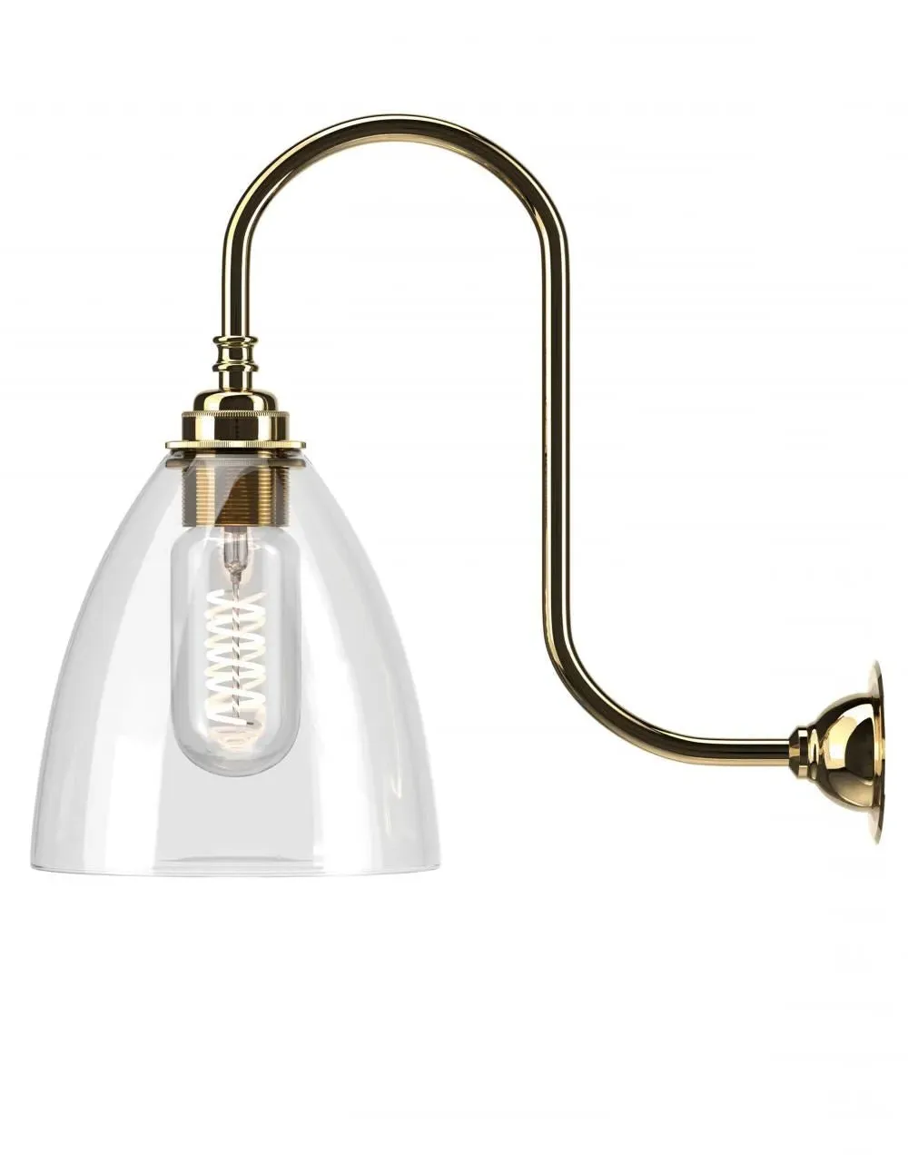 Swan Neck Wall Light - Polished Brass, Glass