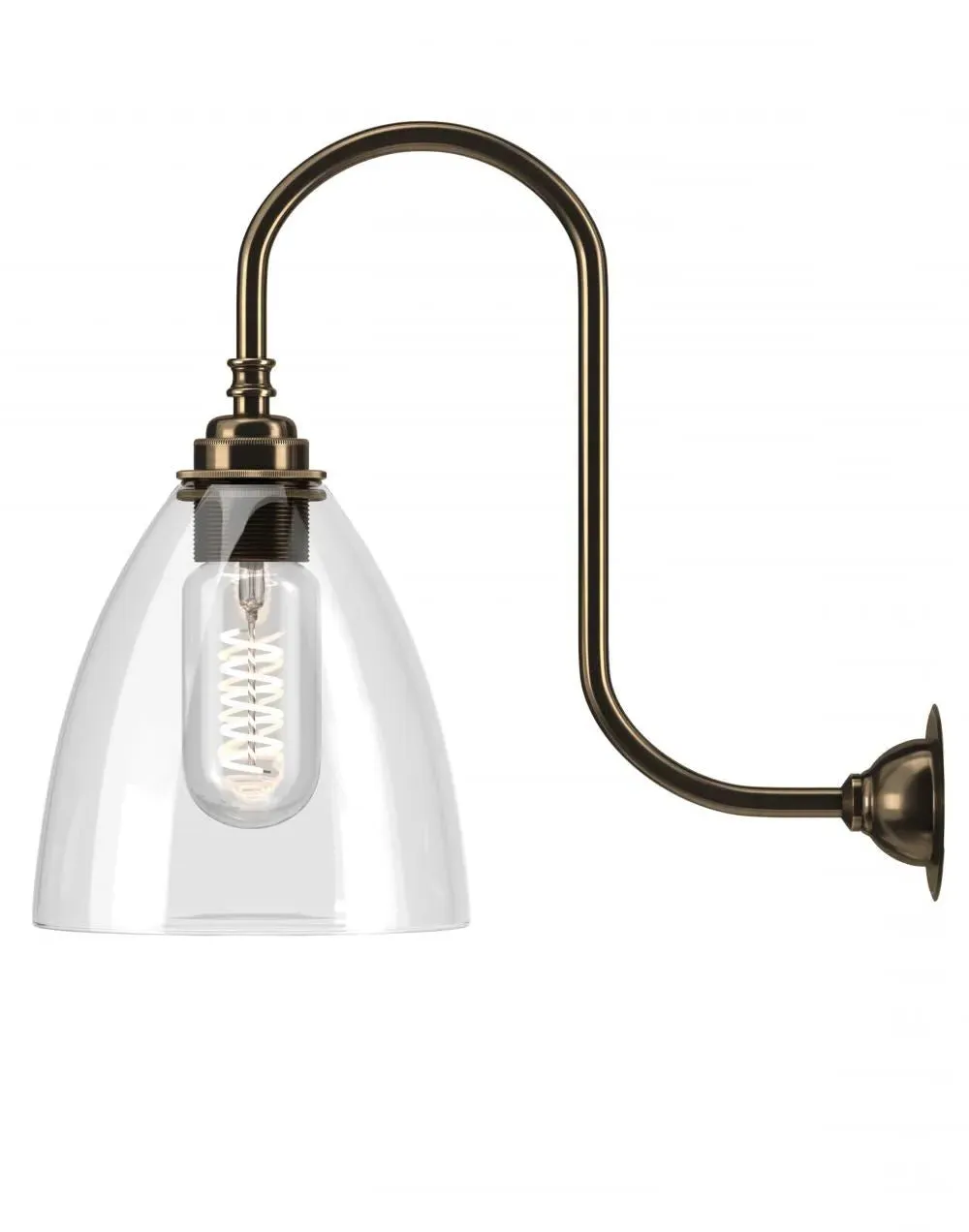 Swan Neck Wall Light - Polished Brass, Glass