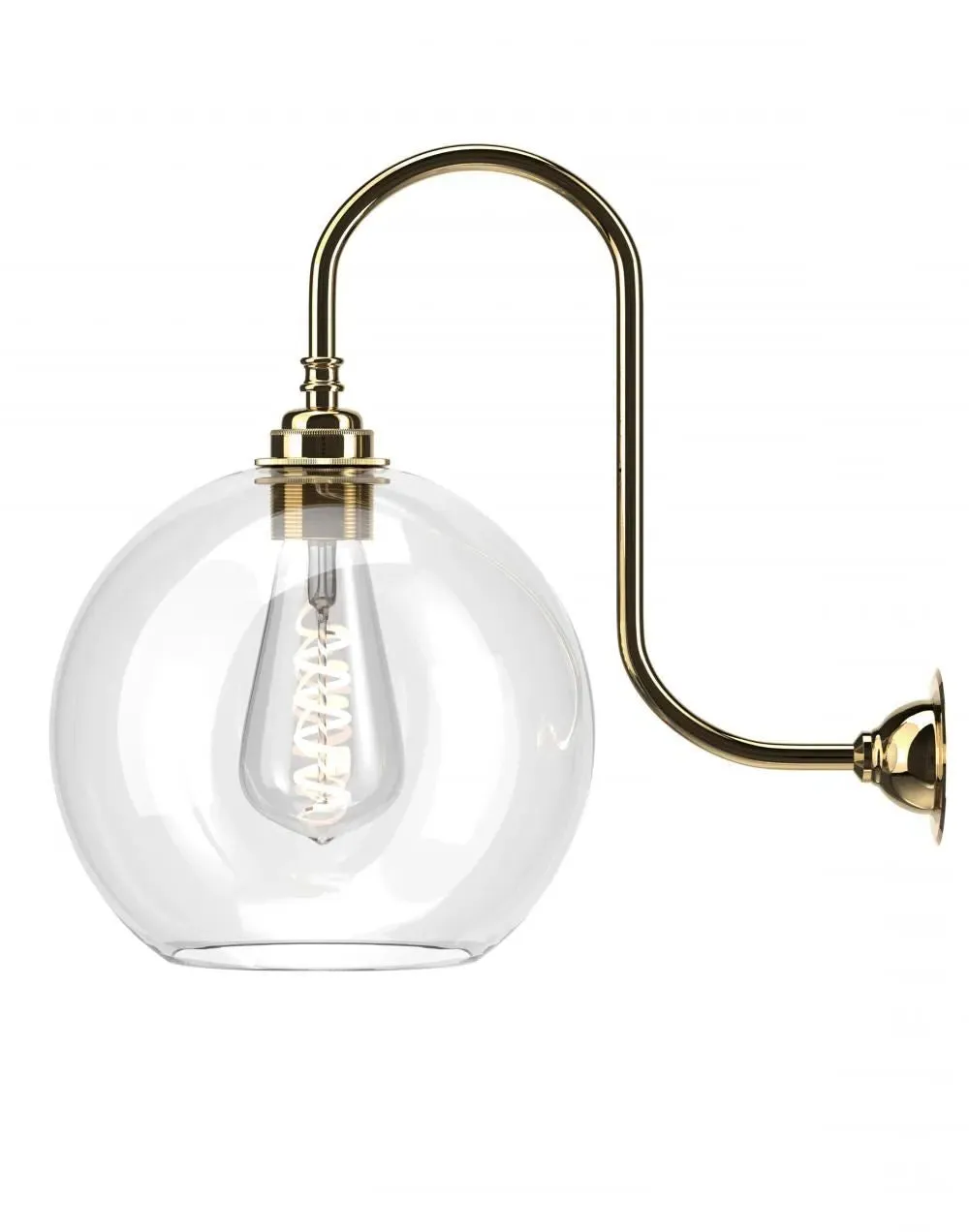 Swan Neck Wall Light - Polished Brass, Glass