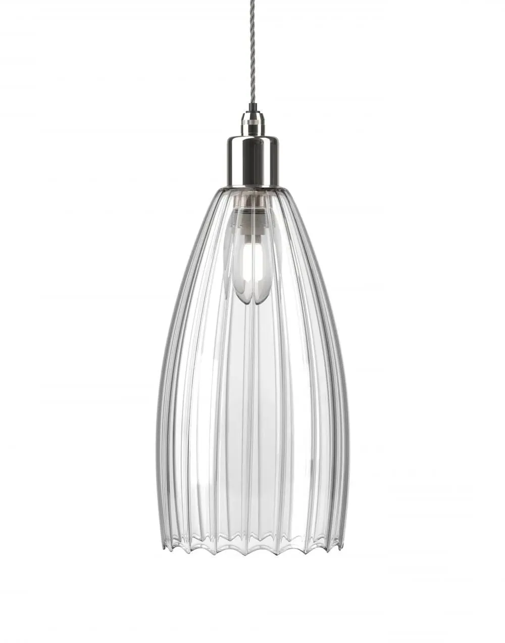 Upton Large Bathroom Pendant Light - Nickel, Ribbed Glass
