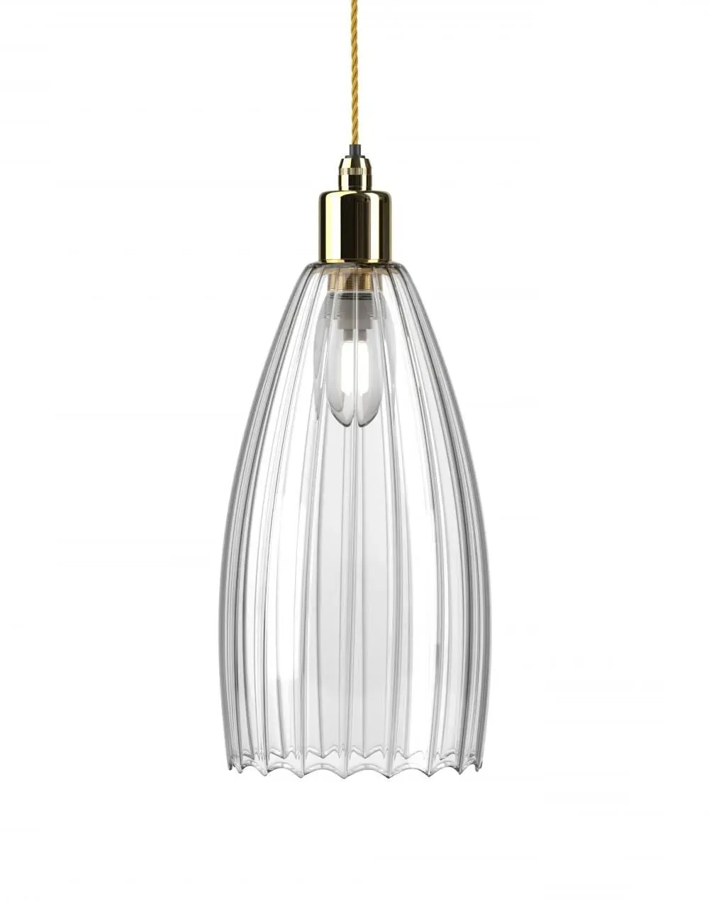 Upton Large Bathroom Pendant Light - Polished Brass, Ribbed Glass