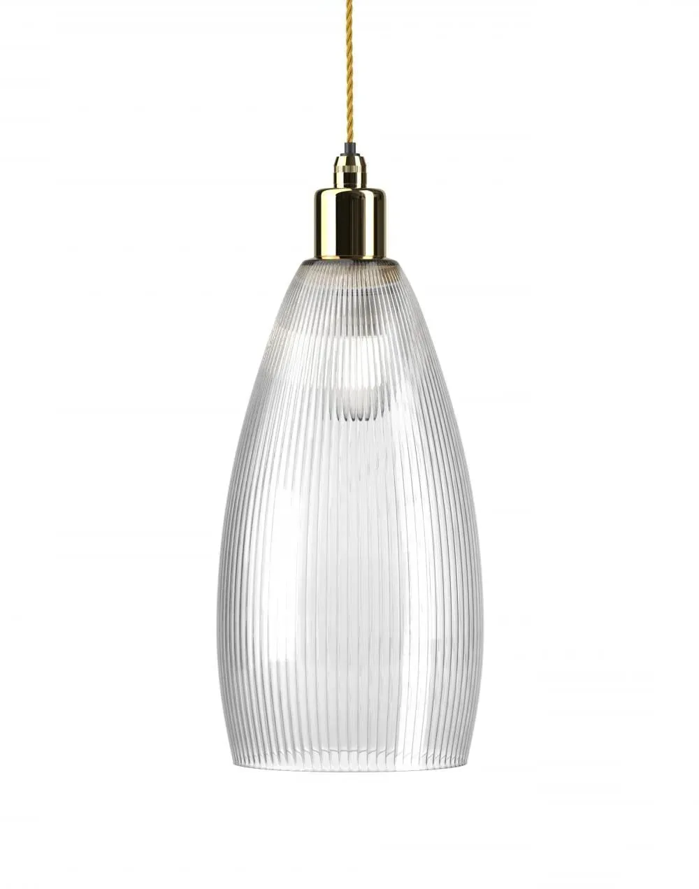Upton Large Bathroom Pendant Light - Polished Brass, Skinny Ribbed Glass