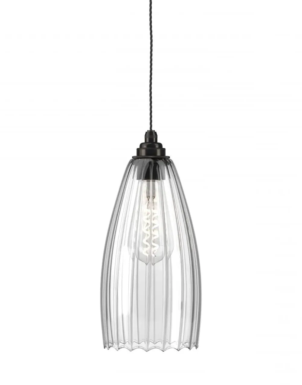 Upton Large Pendant Light - Bronze, Ribbed Glass