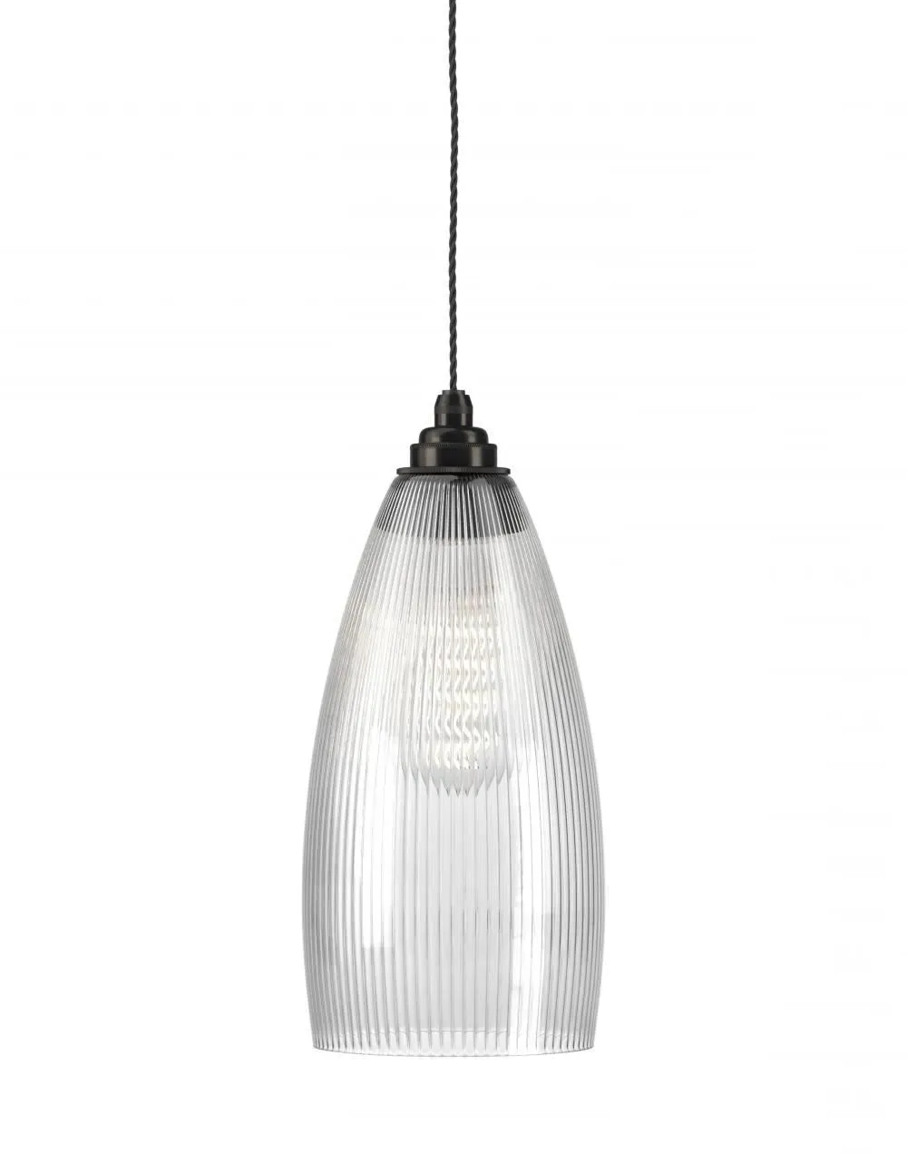 Upton Large Pendant Light - Bronze, Skinny Ribbed Glass