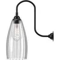 Upton Large Swan Neck Wall Light - Bronze, Ribbed Glass